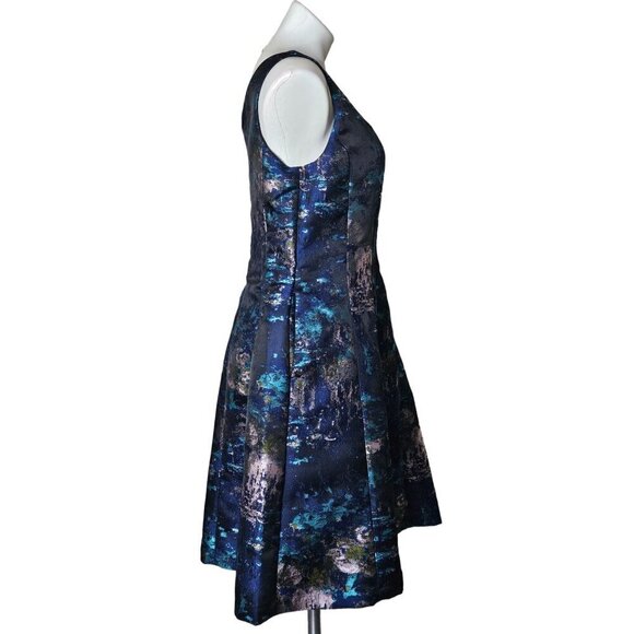 Donna Ricco Blue Brocade Fit & Flare Cocktail Dress, Sleeveless Women's Size 8 - Picture 7 of 13